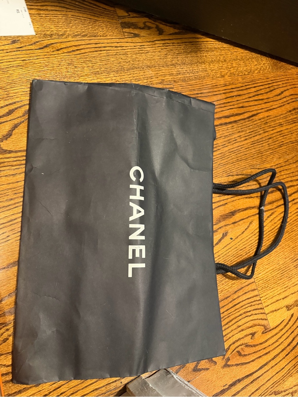 CHANEL Black Shopping Tote with White Logo